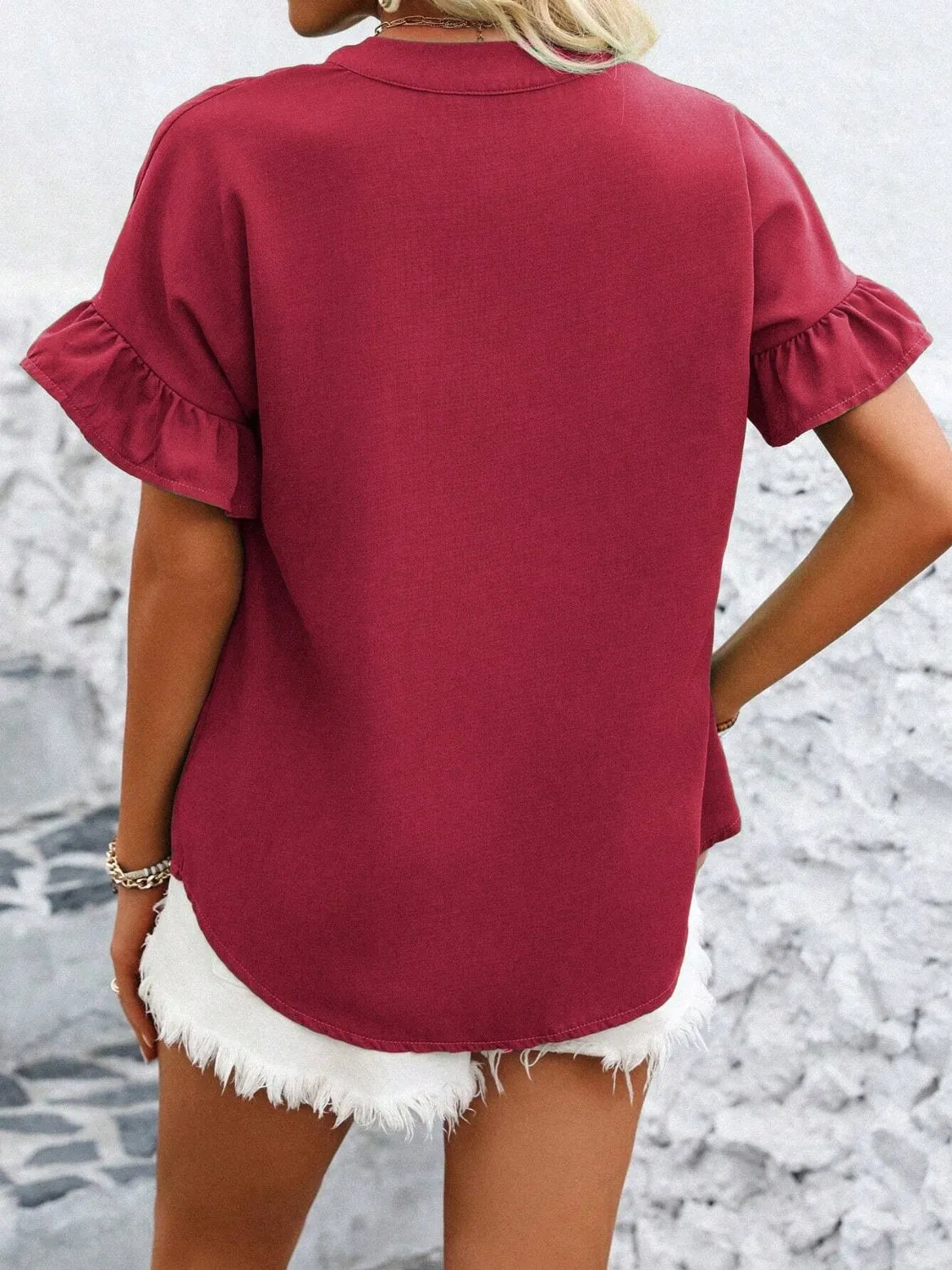 Button Down Ruffled Short Sleeve Shirt sold by Charming Charlie product image thumbnail 3