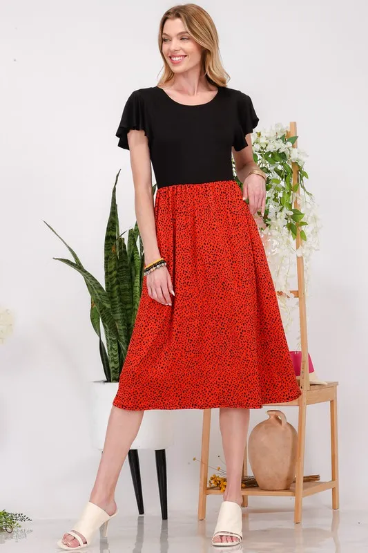 Celeste Full Size Two Tone Animal Print Flutter Sleeve Midi Dress Plus Size sold by Charming Charlie