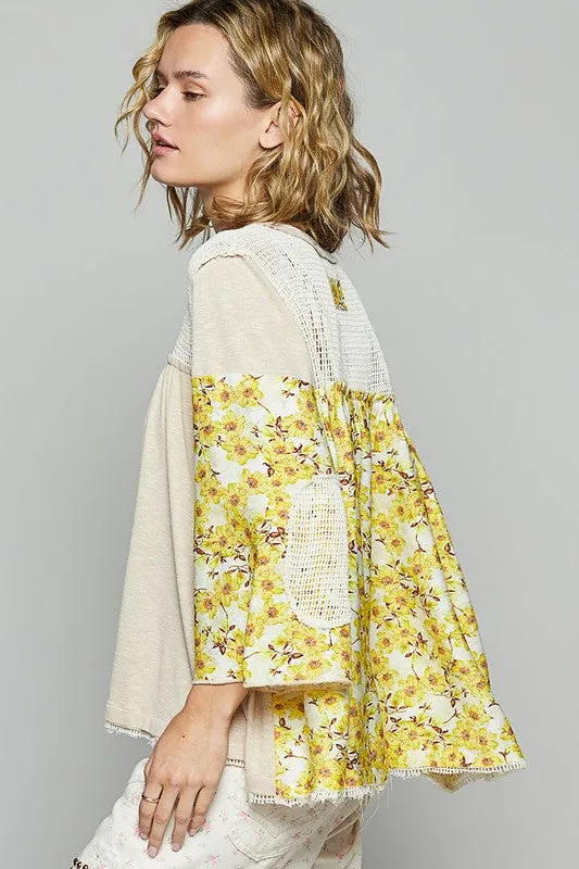 POL Washed Floral Print Crochet Detail Top sold by Charming Charlie product image thumbnail 3