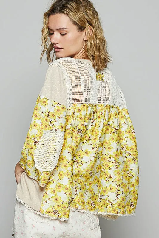 POL Washed Floral Print Crochet Detail Top sold by Charming Charlie product image thumbnail 4