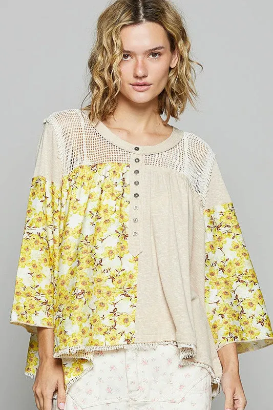 POL Washed Floral Print Crochet Detail Top sold by Charming Charlie product image thumbnail 2