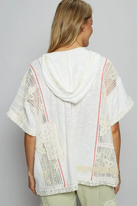 POL Lace Patchwork Half Sleeve Hooded Top sold by Charming Charlie product image thumbnail 4