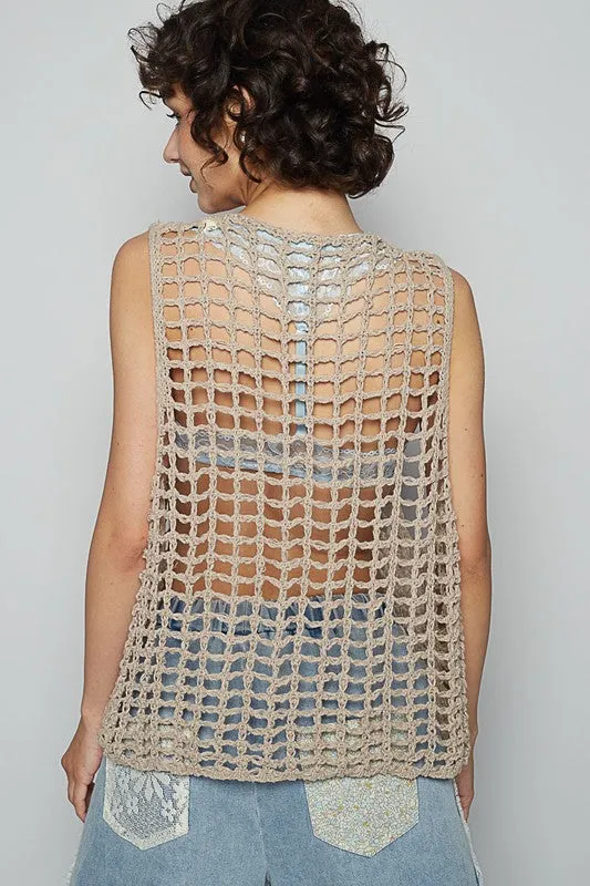 POL Flower Crochet Scoop Neck Sleeveless Knit Cover Up sold by Charming Charlie product image thumbnail 5