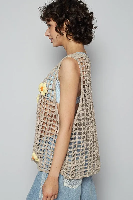 POL Flower Crochet Scoop Neck Sleeveless Knit Cover Up sold by Charming Charlie product image thumbnail 4