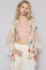 POL Floral Crochet Detail Open Front 3/4 Sleeve Cardigan sold by Charming Charlie