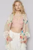 POL Floral Crochet Detail Open Front 3/4 Sleeve Cardigan sold by Charming Charlie
