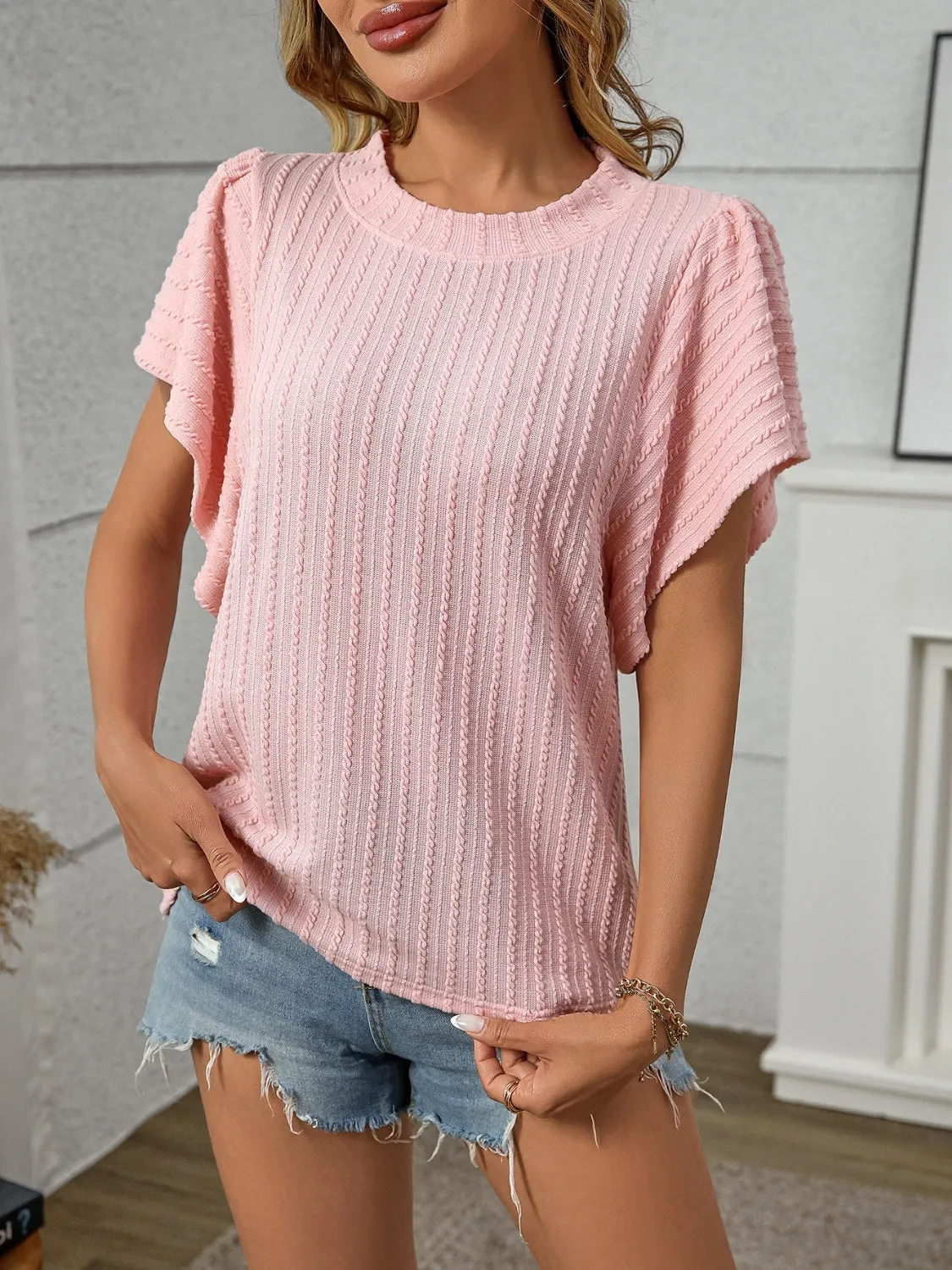 Textured Round Neck Short Sleeve Top sold by Charming Charlie product image thumbnail 2