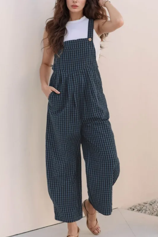 Plaid Square Neck Wide Strap Overalls with Pockets sold by Charming Charlie