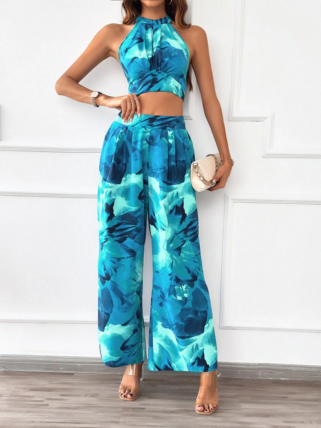 Devine Printed Halter Neck Top and Pants Set sold by Charming Charlie
