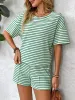Striped Round Neck Short Sleeve Top and Shorts Set sold by Charming Charlie