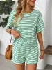 Striped Round Neck Short Sleeve Top and Shorts Set sold by Charming Charlie