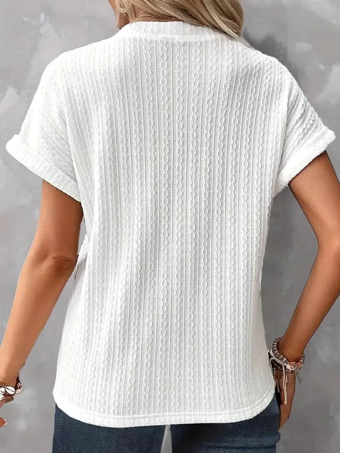 Textured Notched Short Sleeve Top sold by Charming Charlie product image thumbnail 2