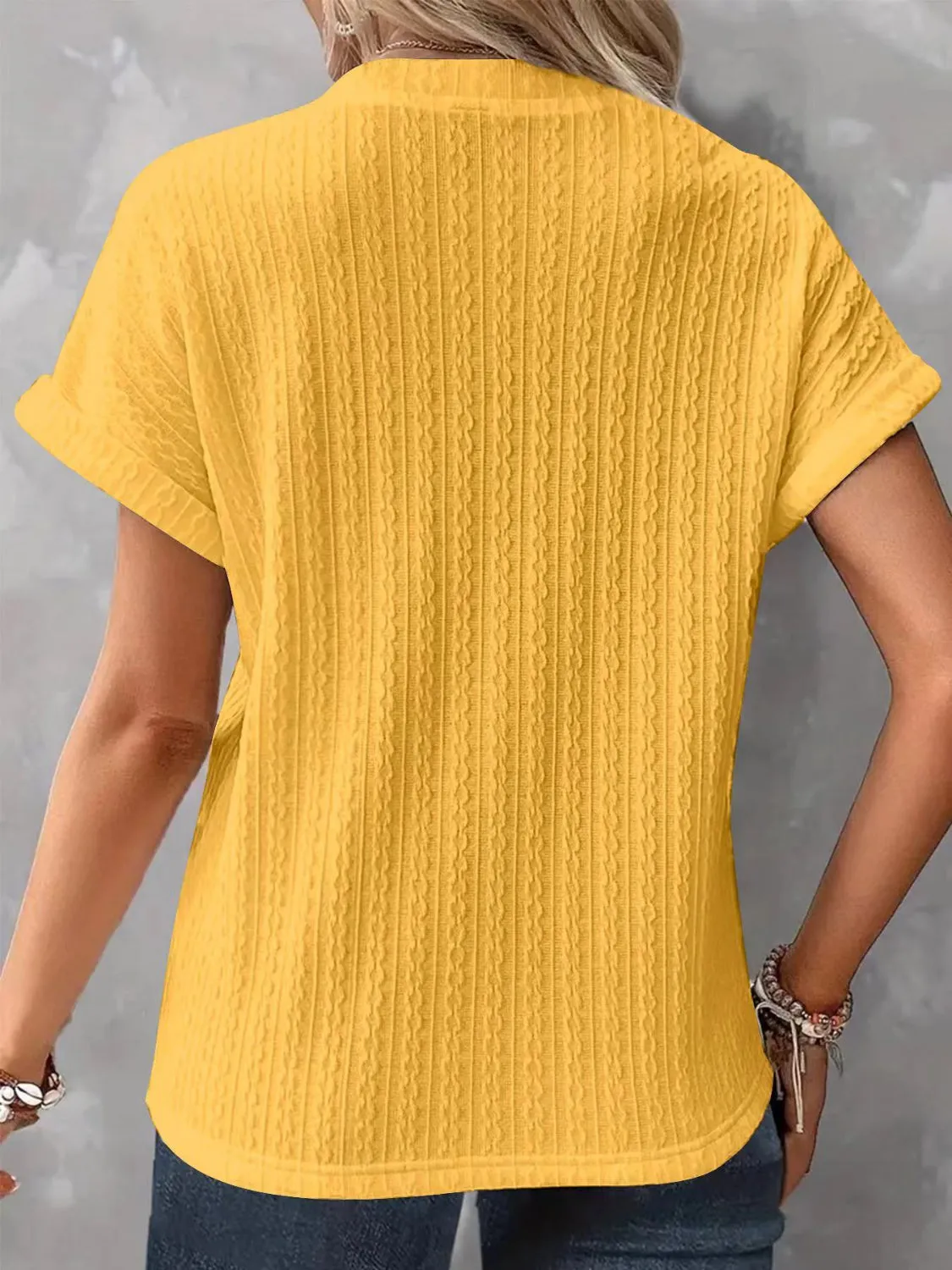 Textured Notched Short Sleeve Top sold by Charming Charlie product image thumbnail 5