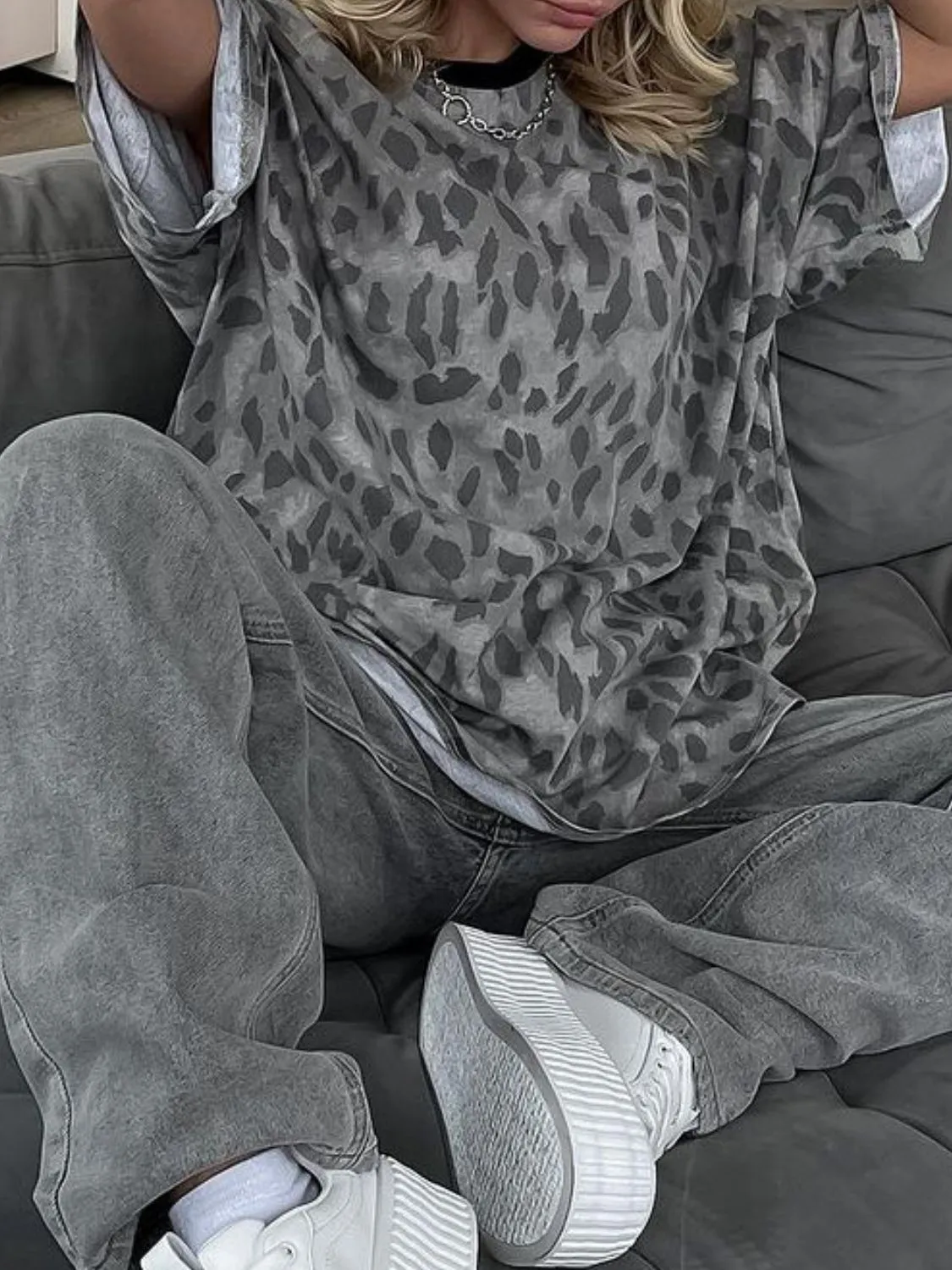 Leopard Round Neck Drop Shoulder T-Shirt sold by Charming Charlie product image thumbnail 4