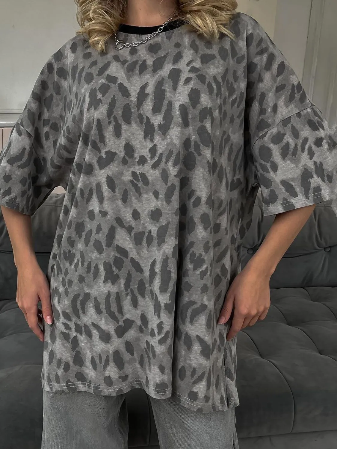 Leopard Round Neck Drop Shoulder T-Shirt sold by Charming Charlie product image thumbnail 2