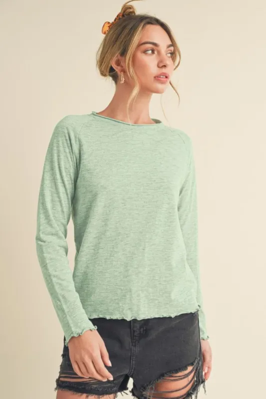Aemi + Co Lettuce Hemline Round Neck Raglan Sleeve T-Shirt sold by Charming Charlie