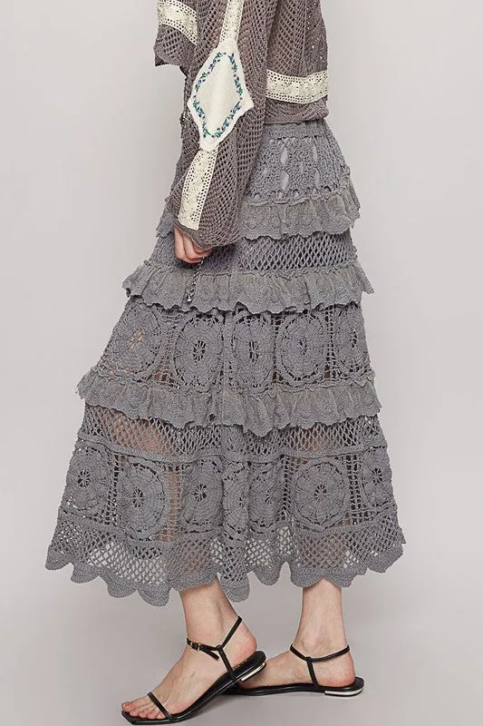 POL Crochet Lace Ruffled Midi Skirt sold by Charming Charlie product image thumbnail 2