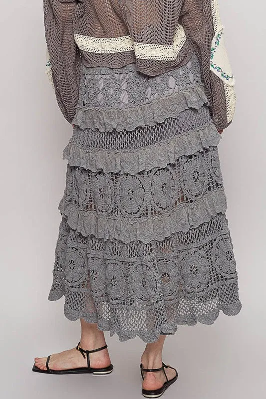 POL Crochet Lace Ruffled Midi Skirt sold by Charming Charlie product image thumbnail 3