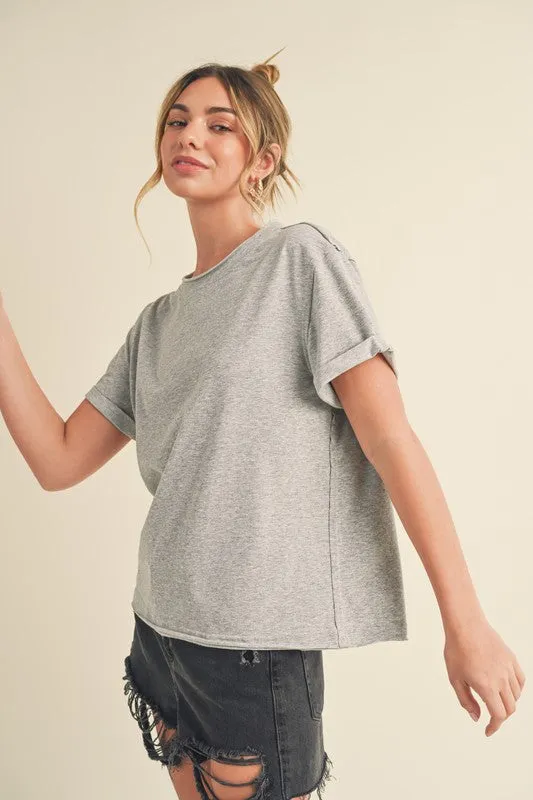Aemi + Co Exposed Seam Round Neck Short Sleeve T-Shirt sold by Charming Charlie product image thumbnail 3