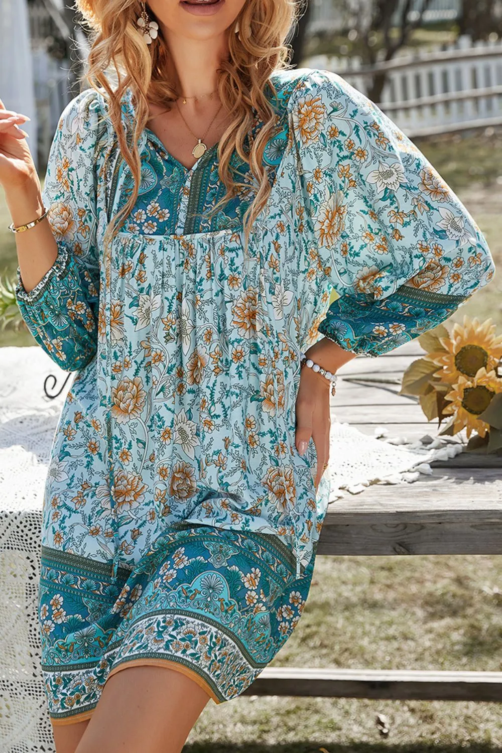 Devine Printed Tie Neck Mini Dress sold by Charming Charlie product image thumbnail 5