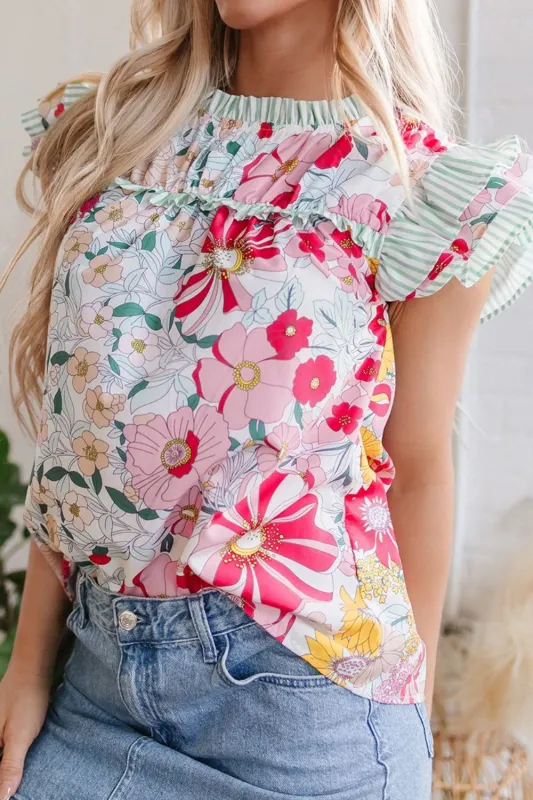 Frill Floral Print Ruffle Cap Sleeve Blouse sold by Charming Charlie