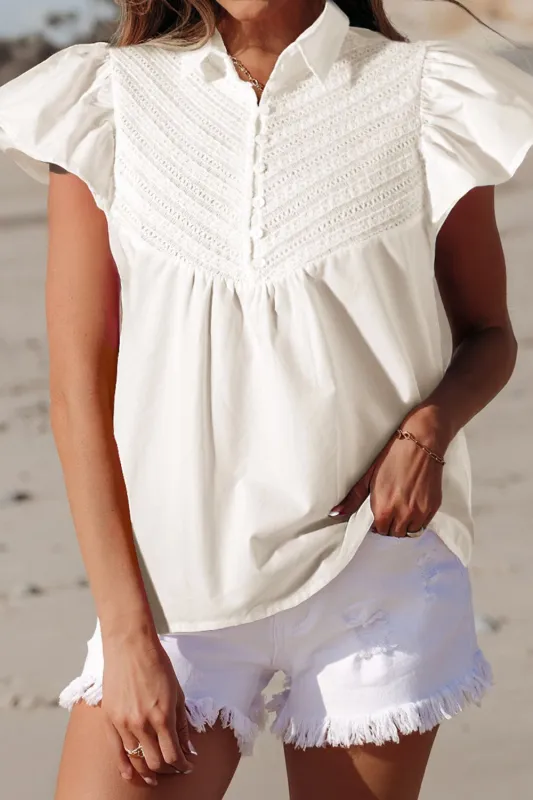 Lace Patchwork Ruffled Cap Sleeve Blouse sold by Charming Charlie
