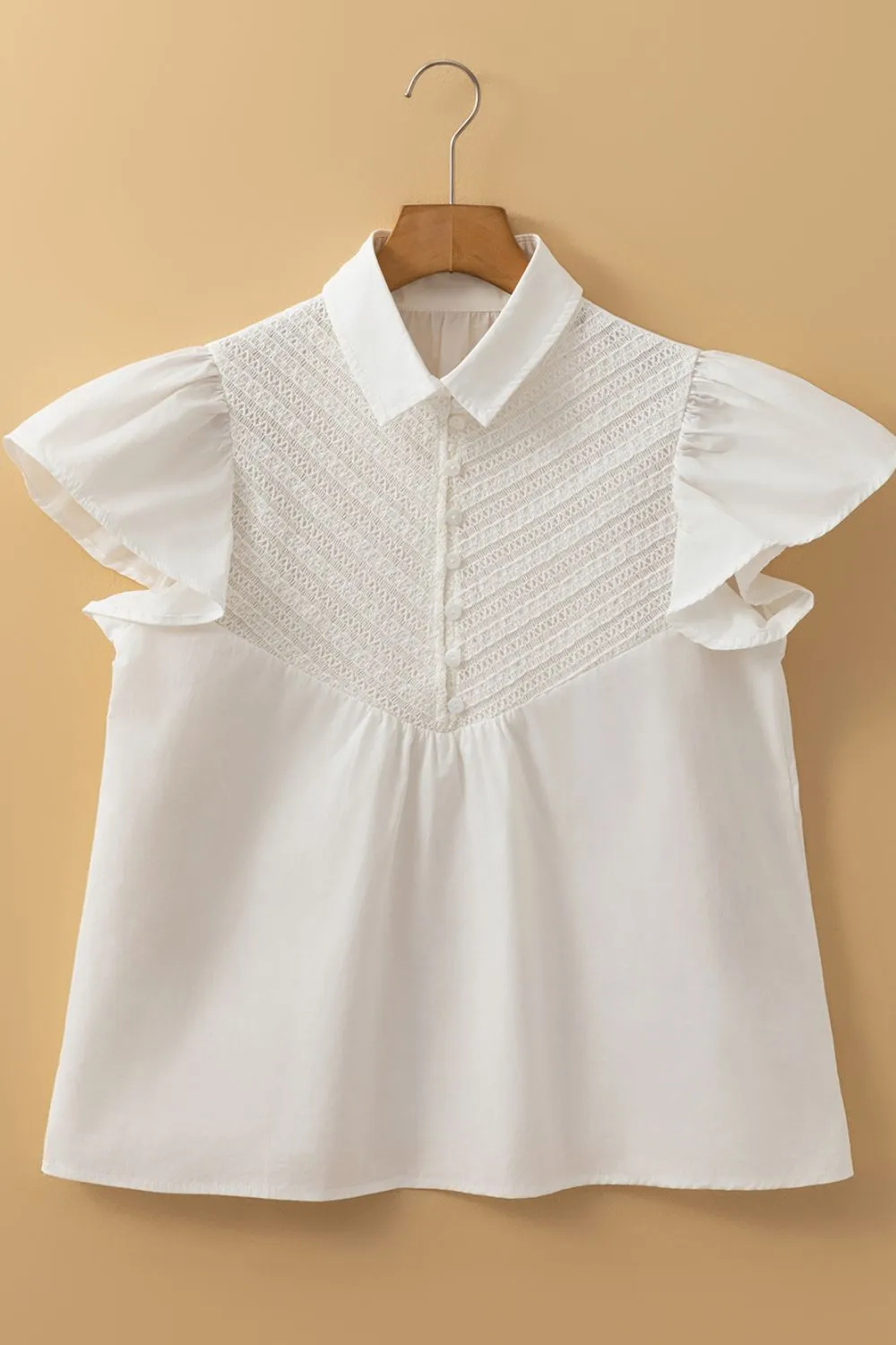 Lace Patchwork Ruffled Cap Sleeve Blouse sold by Charming Charlie product image thumbnail 3