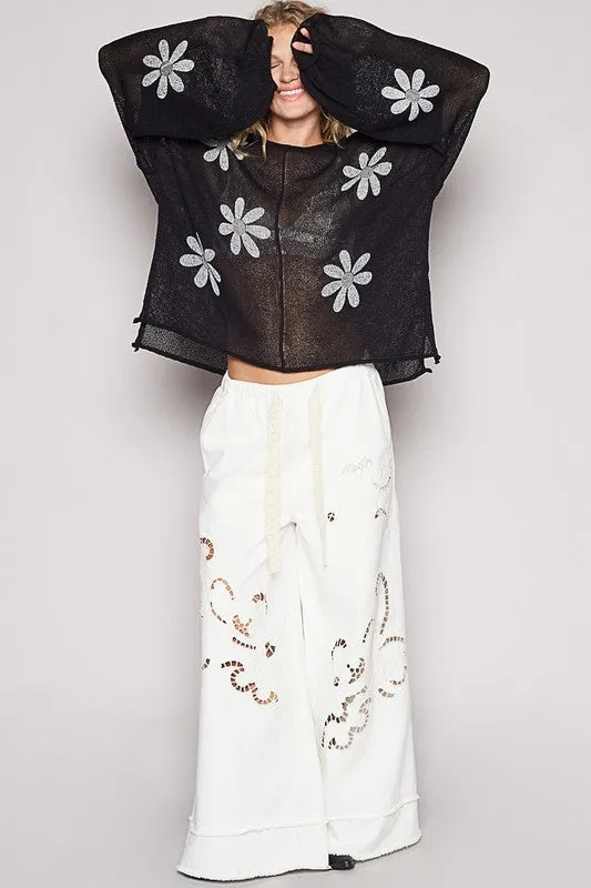 POL Flower Roll Edge Round Neck Drop Shoulder Knit Top sold by Charming Charlie product image thumbnail 3