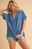 Aemi + Co Side Slit V-Neck Short Sleeve Blouse sold by Charming Charlie