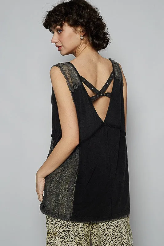 POL Lace Detail Studded Crisscross Back V-Neck Sleeveless Top sold by Charming Charlie product image thumbnail 4