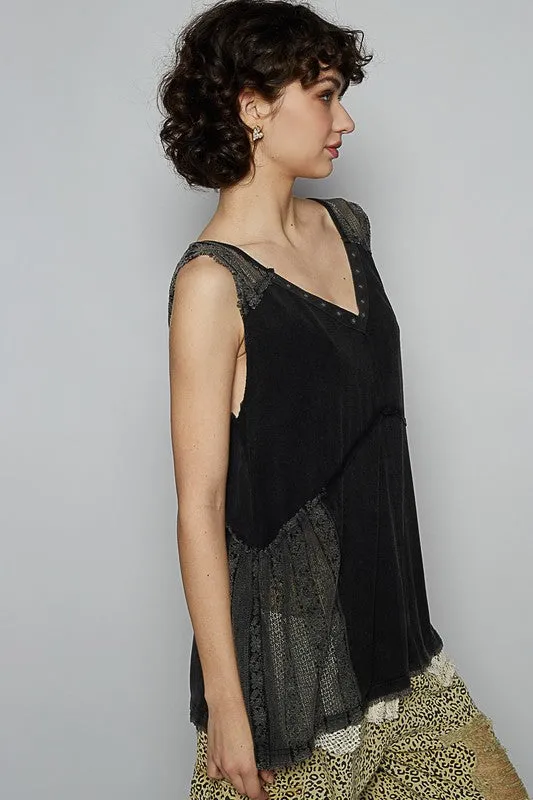 POL Lace Detail Studded Crisscross Back V-Neck Sleeveless Top sold by Charming Charlie product image thumbnail 3
