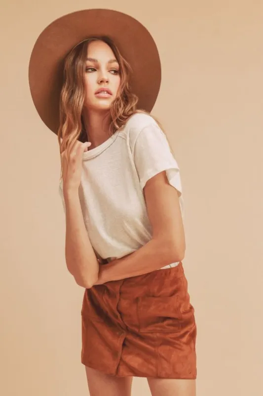 Aemi + Co Exposed Seam Round Neck Short Sleeve T-Shirt sold by Charming Charlie