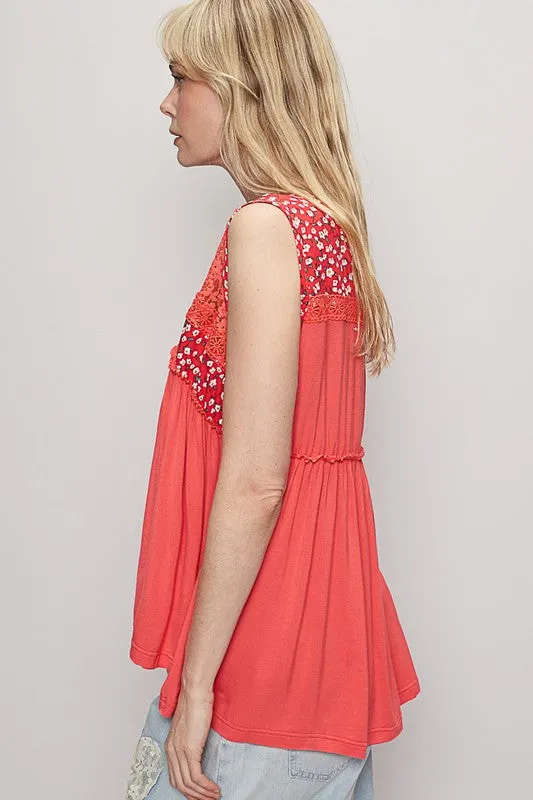 POL Lace Detail Frill Floral V-Neck Sleeveless Top sold by Charming Charlie product image thumbnail 3