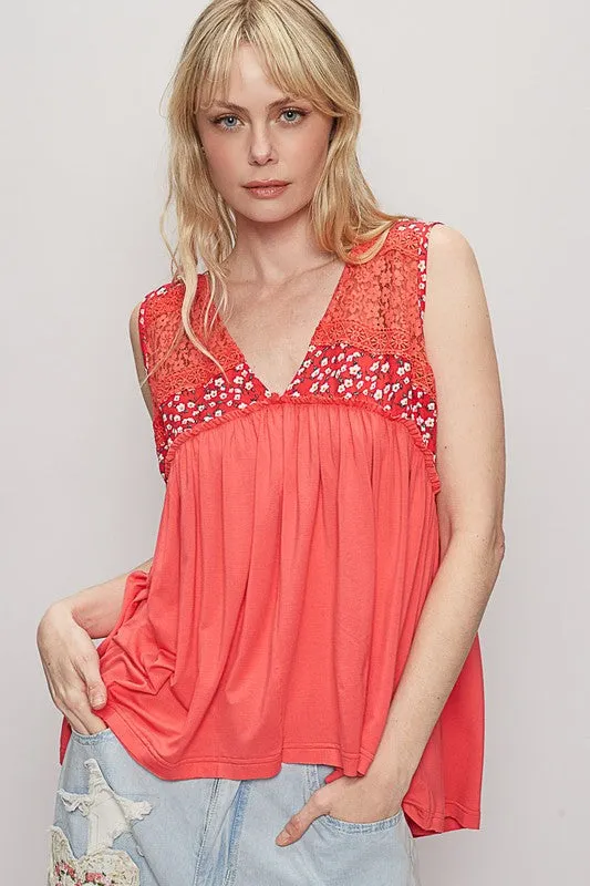 POL Lace Detail Frill Floral V-Neck Sleeveless Top sold by Charming Charlie product image thumbnail 2