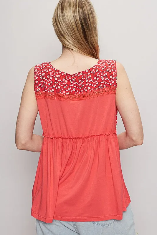 POL Lace Detail Frill Floral V-Neck Sleeveless Top sold by Charming Charlie product image thumbnail 4