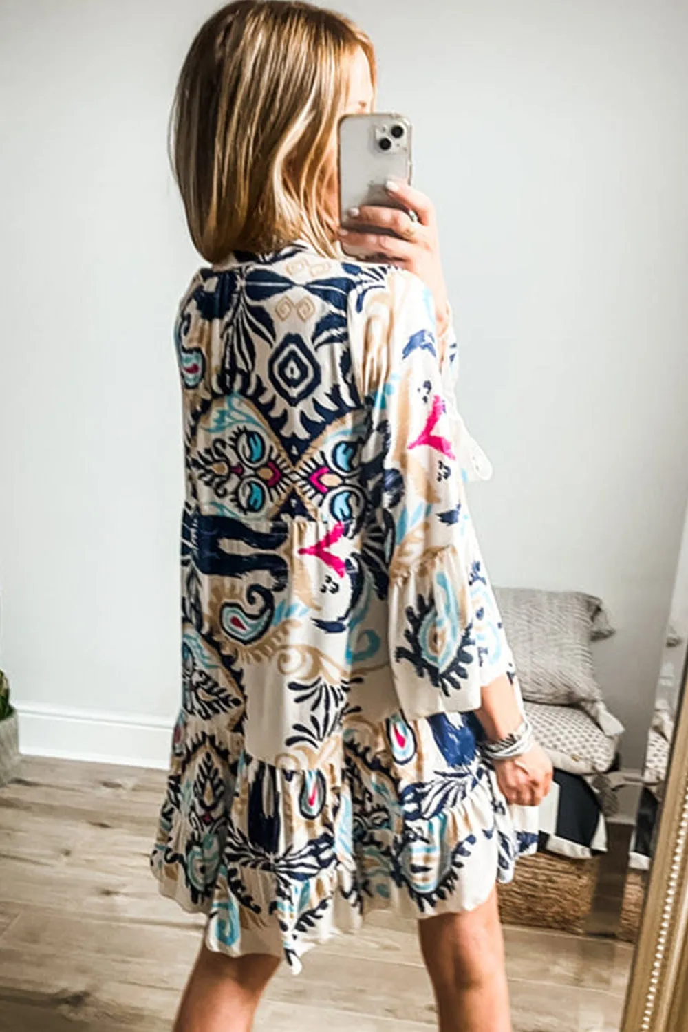 Printed Notched Three-Quarter Sleeve Mini Dress sold by Charming Charlie product image thumbnail 3
