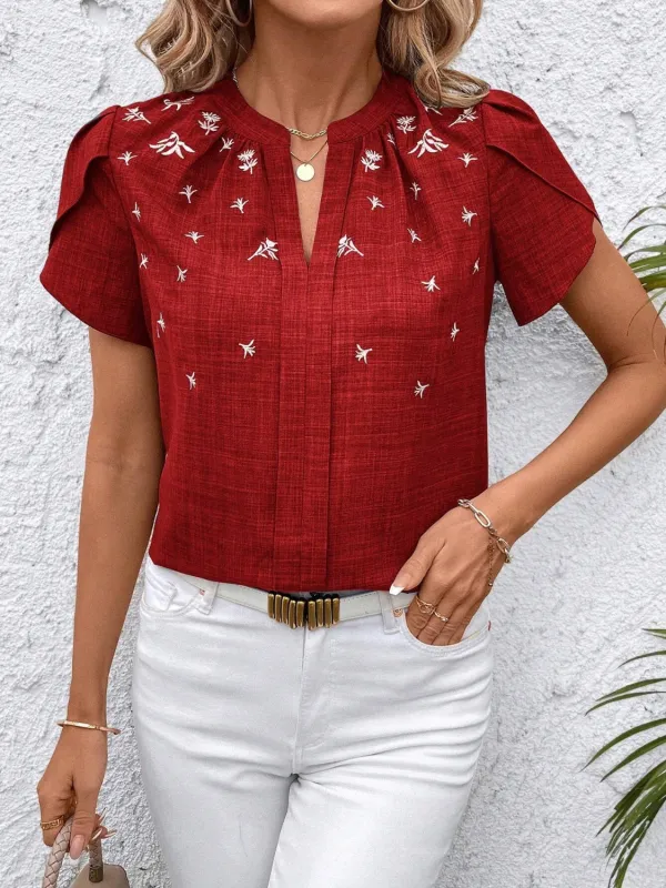 Floral Notched Short Sleeve Blouse sold by Charming Charlie