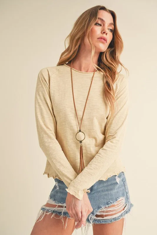 Aemi + Co Lettuce Hemline Round Neck Raglan Sleeve T-Shirt sold by Charming Charlie