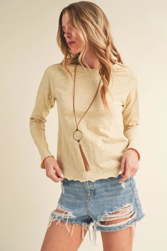 Aemi + Co Lettuce Hemline Round Neck Raglan Sleeve T-Shirt sold by Charming Charlie product image thumbnail 2