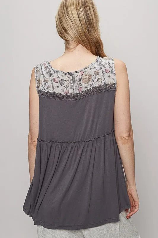POL Lace Detail Frill Floral V-Neck Sleeveless Top sold by Charming Charlie product image thumbnail 4