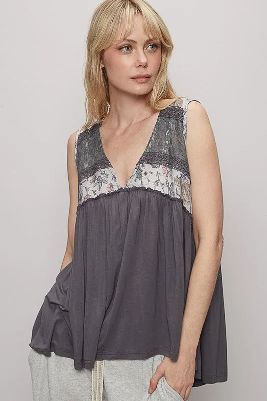 POL Lace Detail Frill Floral V-Neck Sleeveless Top sold by Charming Charlie product image thumbnail 2
