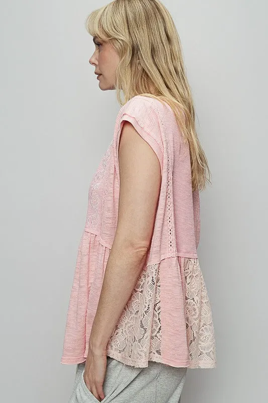 POL Embroidered Detail Boat Neck Cap Sleeve Lace Blouse sold by Charming Charlie product image thumbnail 2