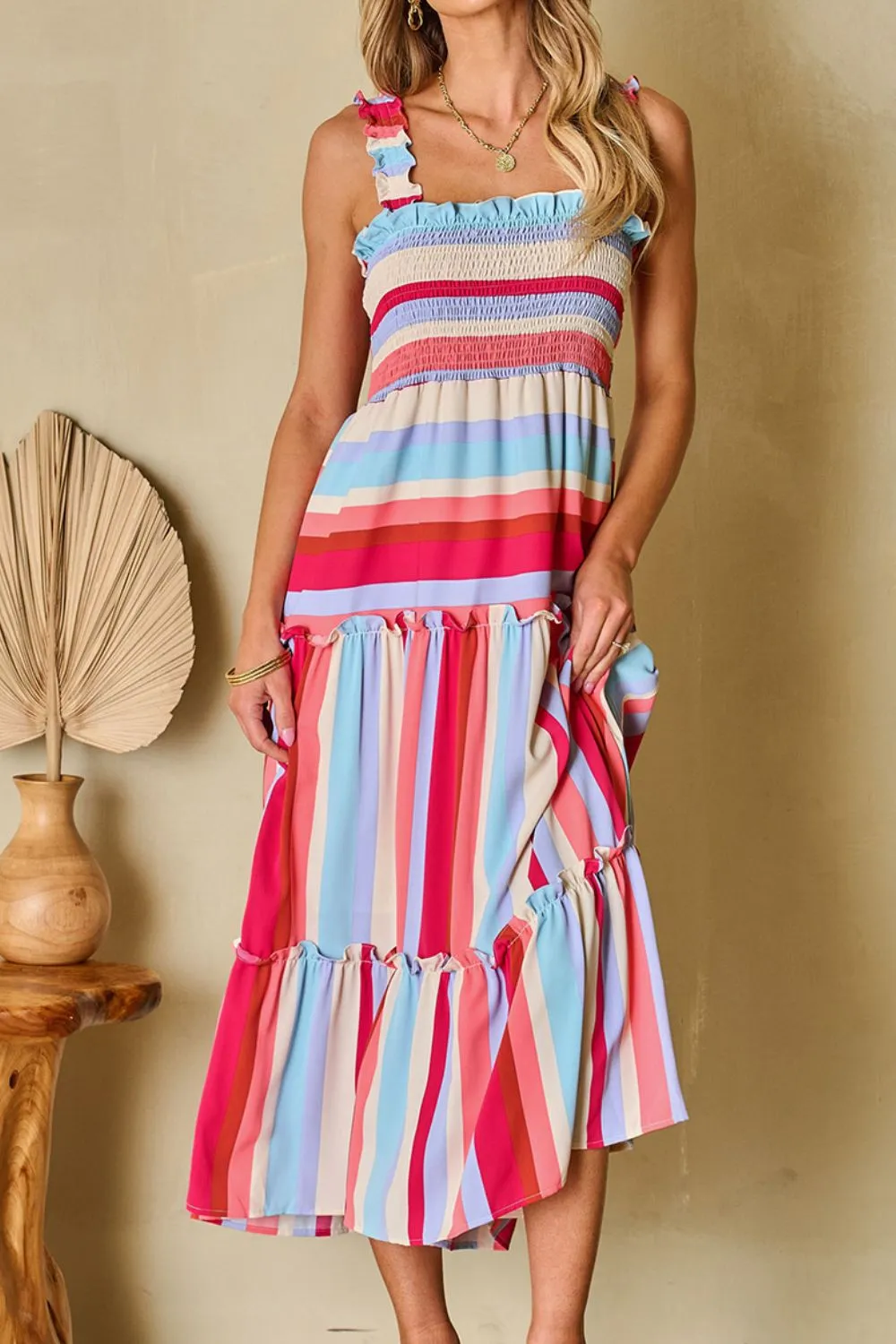 Contrast Stripe Wide Strap Smocked Tiered Dress sold by Charming Charlie product image thumbnail 3