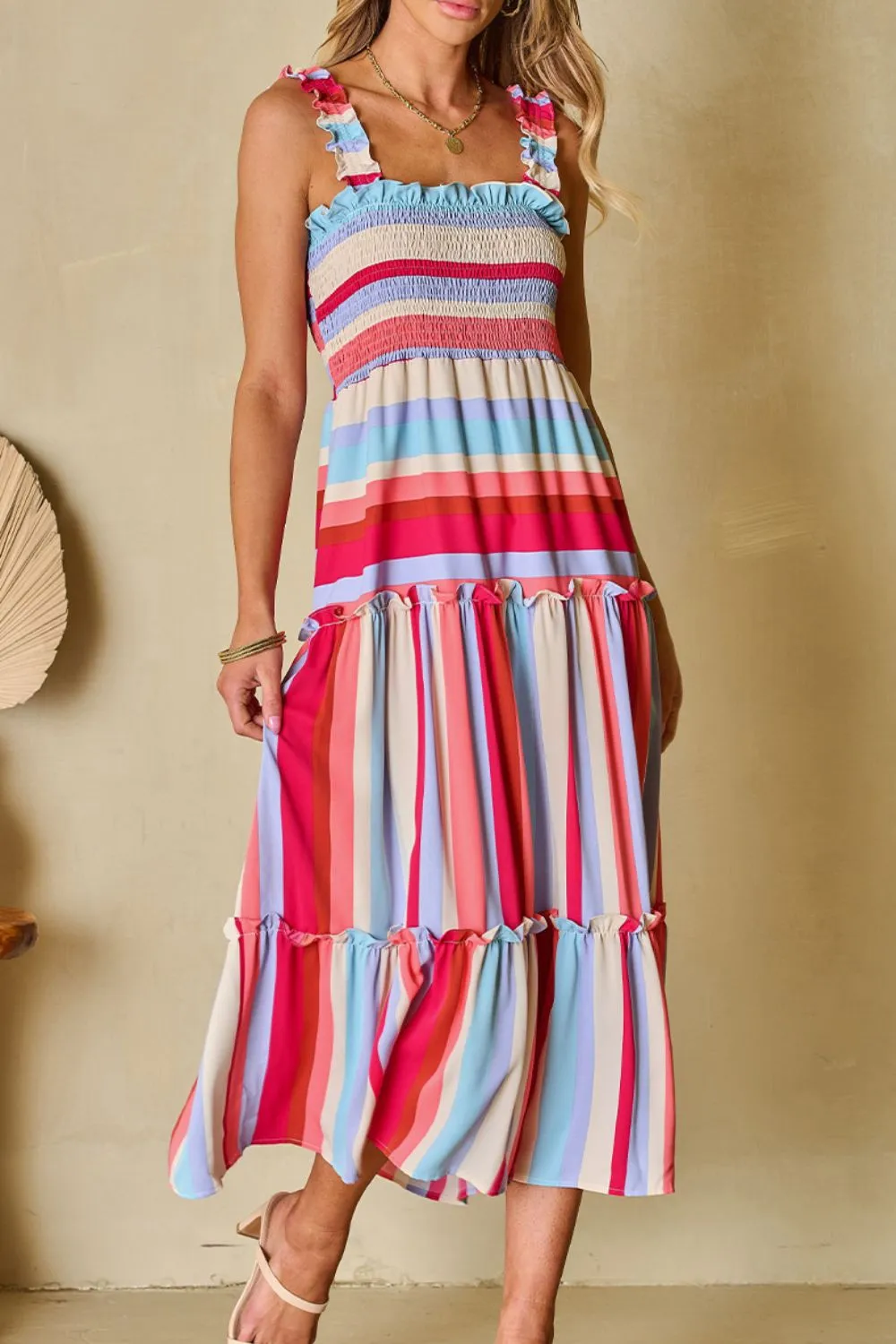 Contrast Stripe Wide Strap Smocked Tiered Dress sold by Charming Charlie product image thumbnail 2