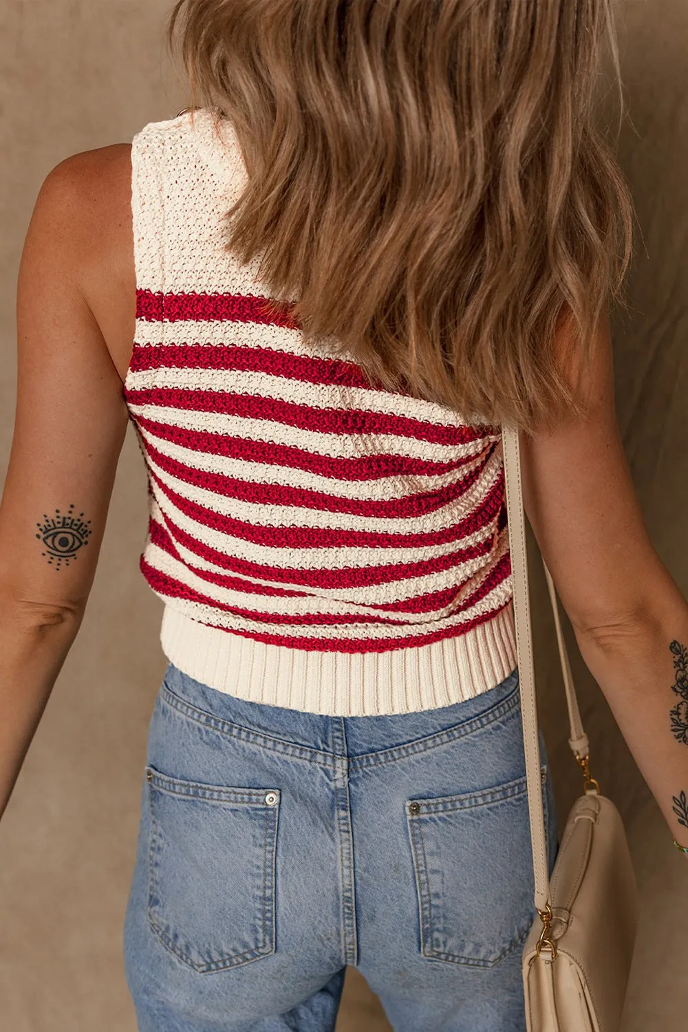 Stripe Textured Knit Ribbed Hem Sweater Tank sold by Charming Charlie product image thumbnail 3