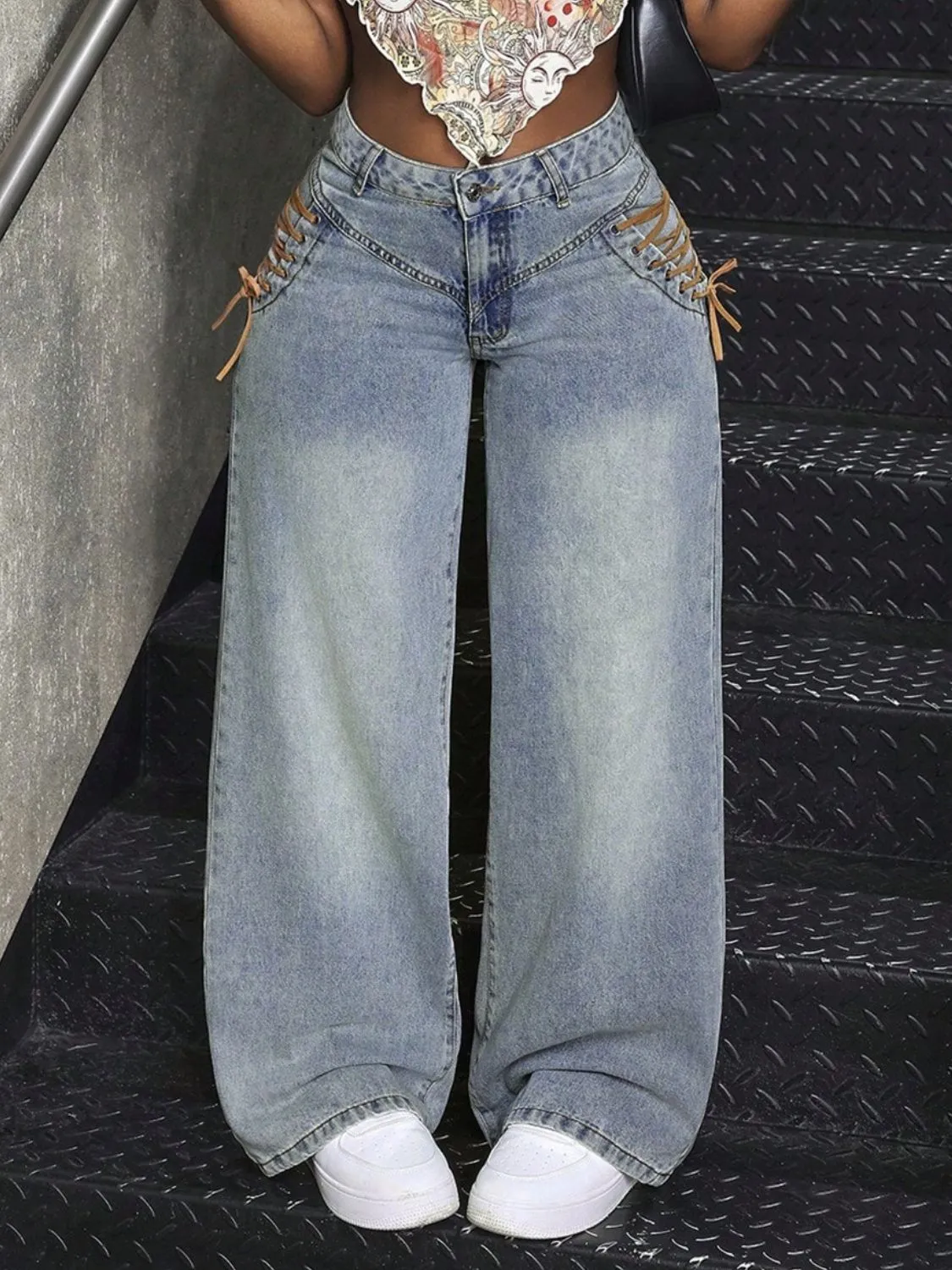 Lace-Up Wide Leg Jeans sold by Charming Charlie product image thumbnail 4