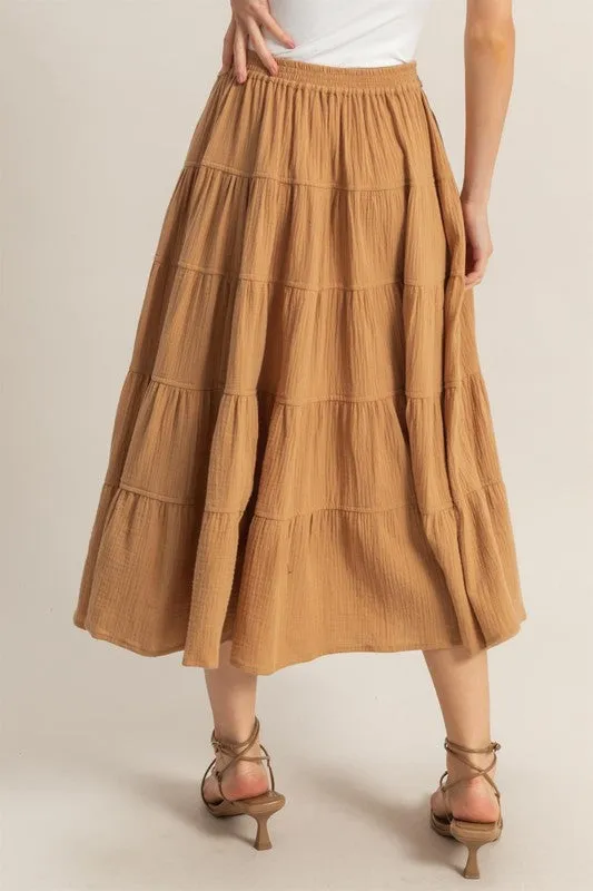HYFVE Double Gauze Tiered Midi Skirt with Pockets sold by Charming Charlie product image thumbnail 3