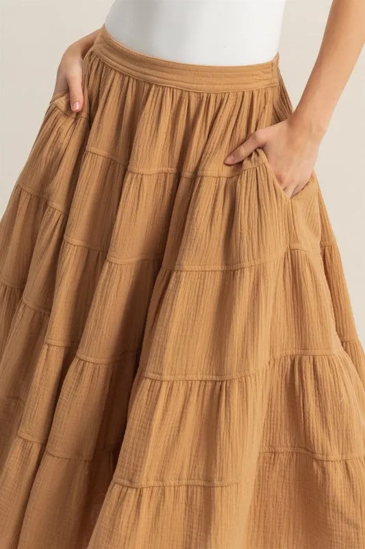 HYFVE Double Gauze Tiered Midi Skirt with Pockets sold by Charming Charlie product image thumbnail 4