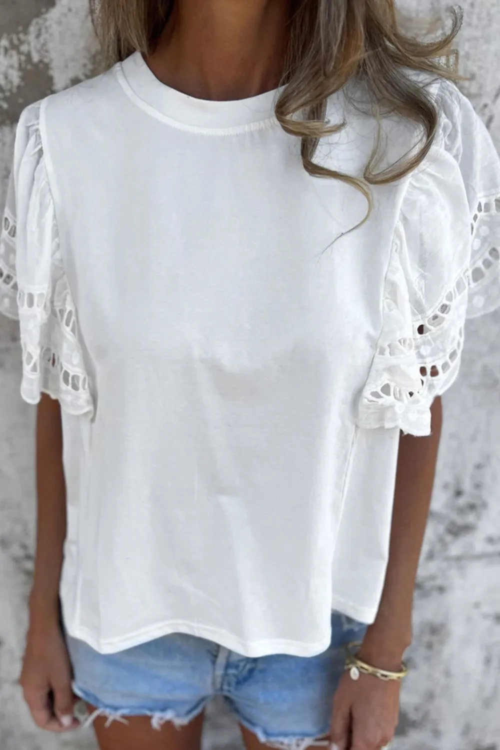 Hollow Out Embroidered Short Sleeve Round Neck Top sold by Charming Charlie product image thumbnail 3