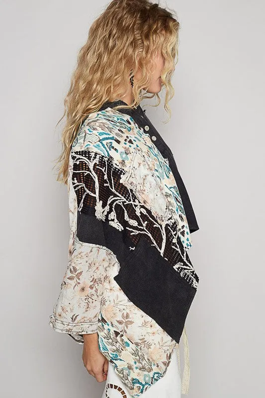 POL Crochet Patch Lace Detail Button Detail Floral Hooded Top sold by Charming Charlie product image thumbnail 3